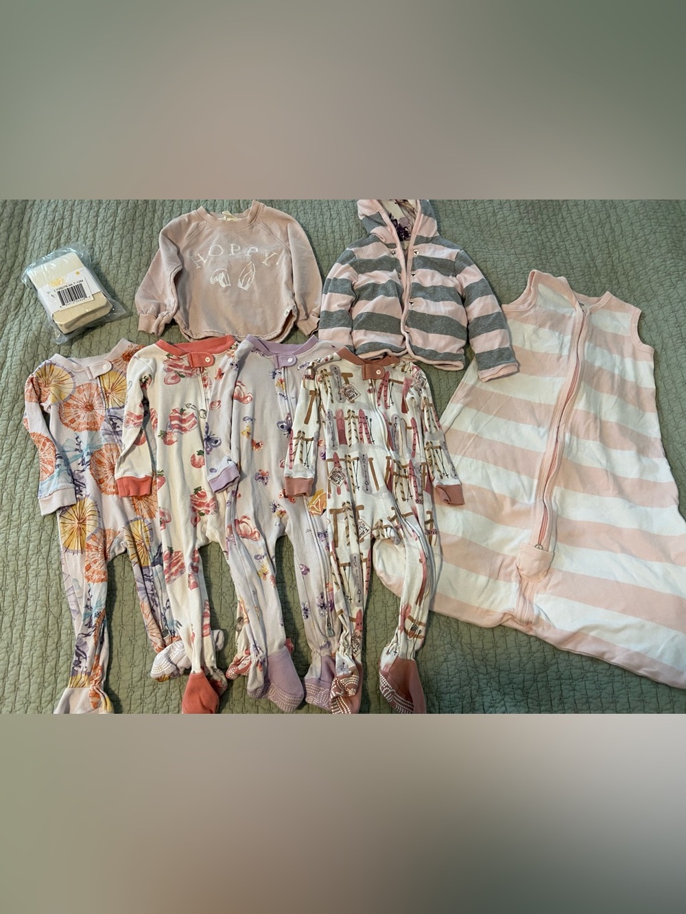 Burts Bees Baby lot of organic cotton baby girl sleepers, clothes, NWT tights